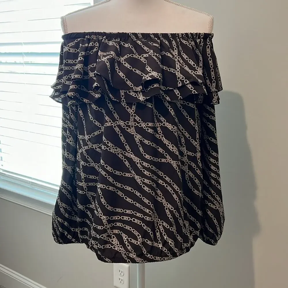 MICHAEL‎ Michael Kors Printed Pebble Crepe Off-the-Shoulder L/S Bias Cut Top M